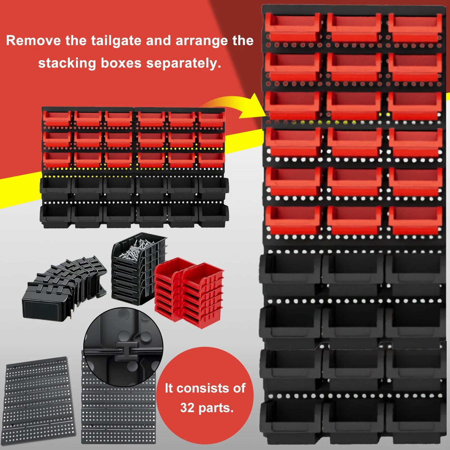 Wall Mounted Storage Bins Set Plastic Garage Tool Organizer