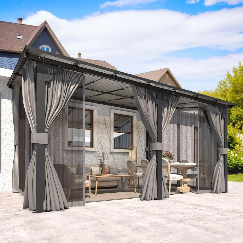 Hard Top Lean-To Gazebo Pergola Curtains Netting
