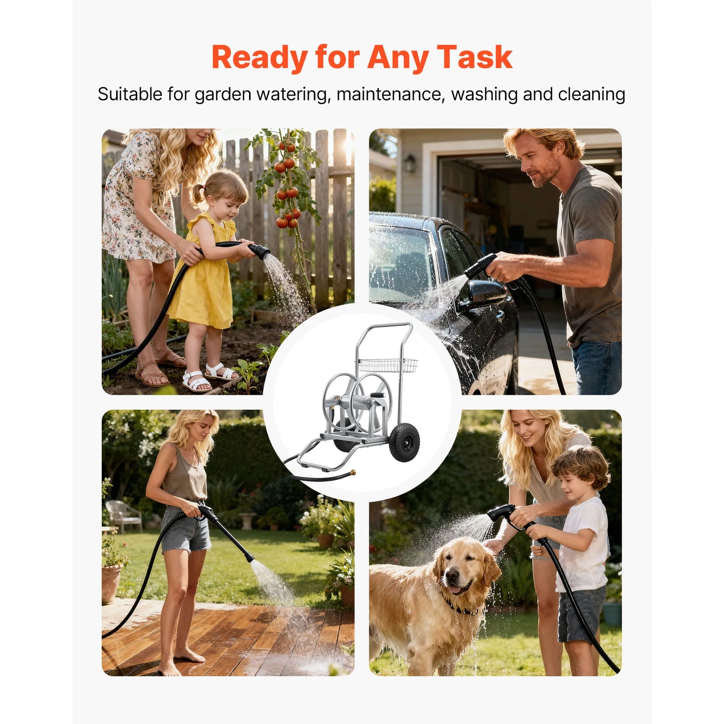 SucceBuy Water Hose Reel Cart For Garden With Mesh Basket