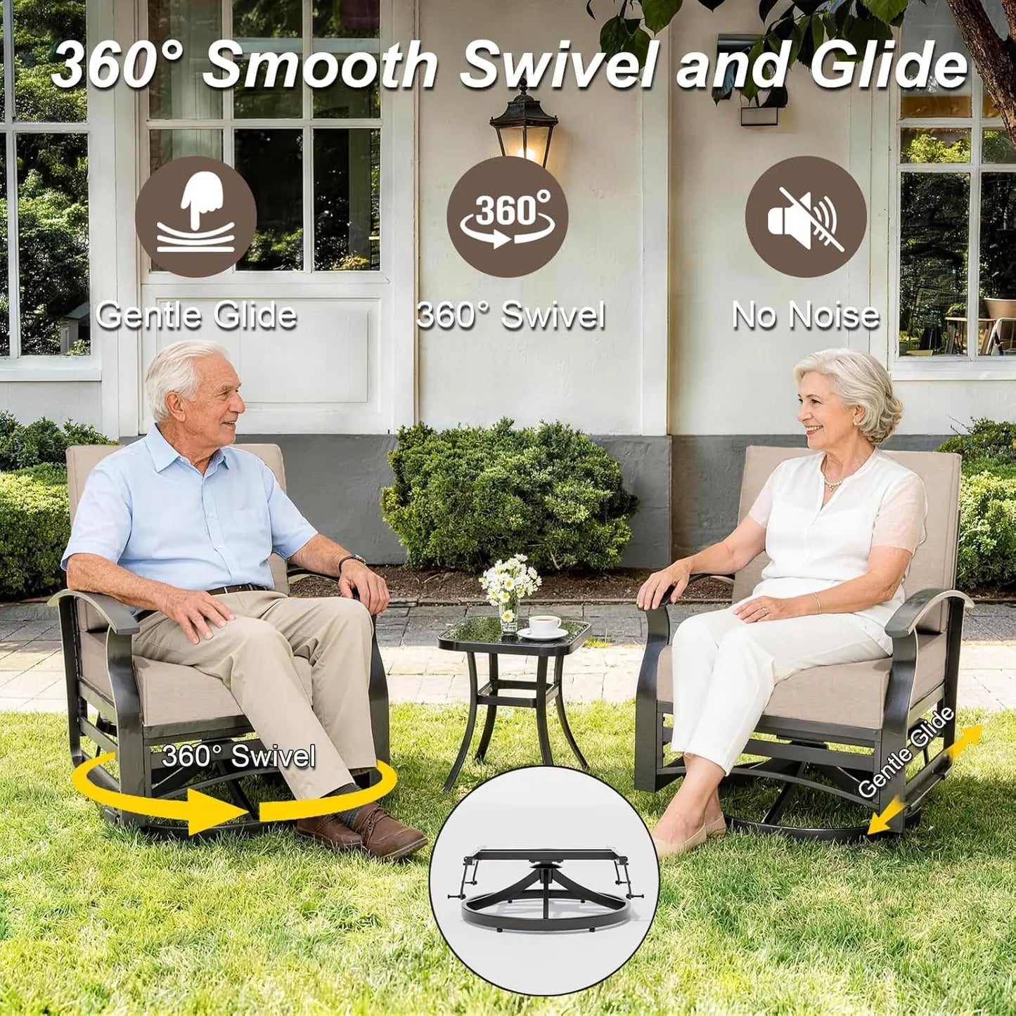 GUOHE Aluminum Patio Set With Swivel Chairs And Ottomans