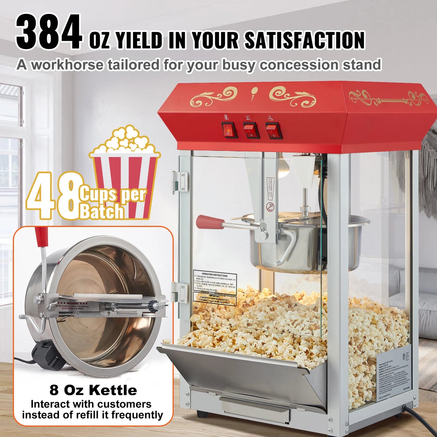 Succebuy Electric Popcorn Maker Commercial Popper Machine 304 Stainless