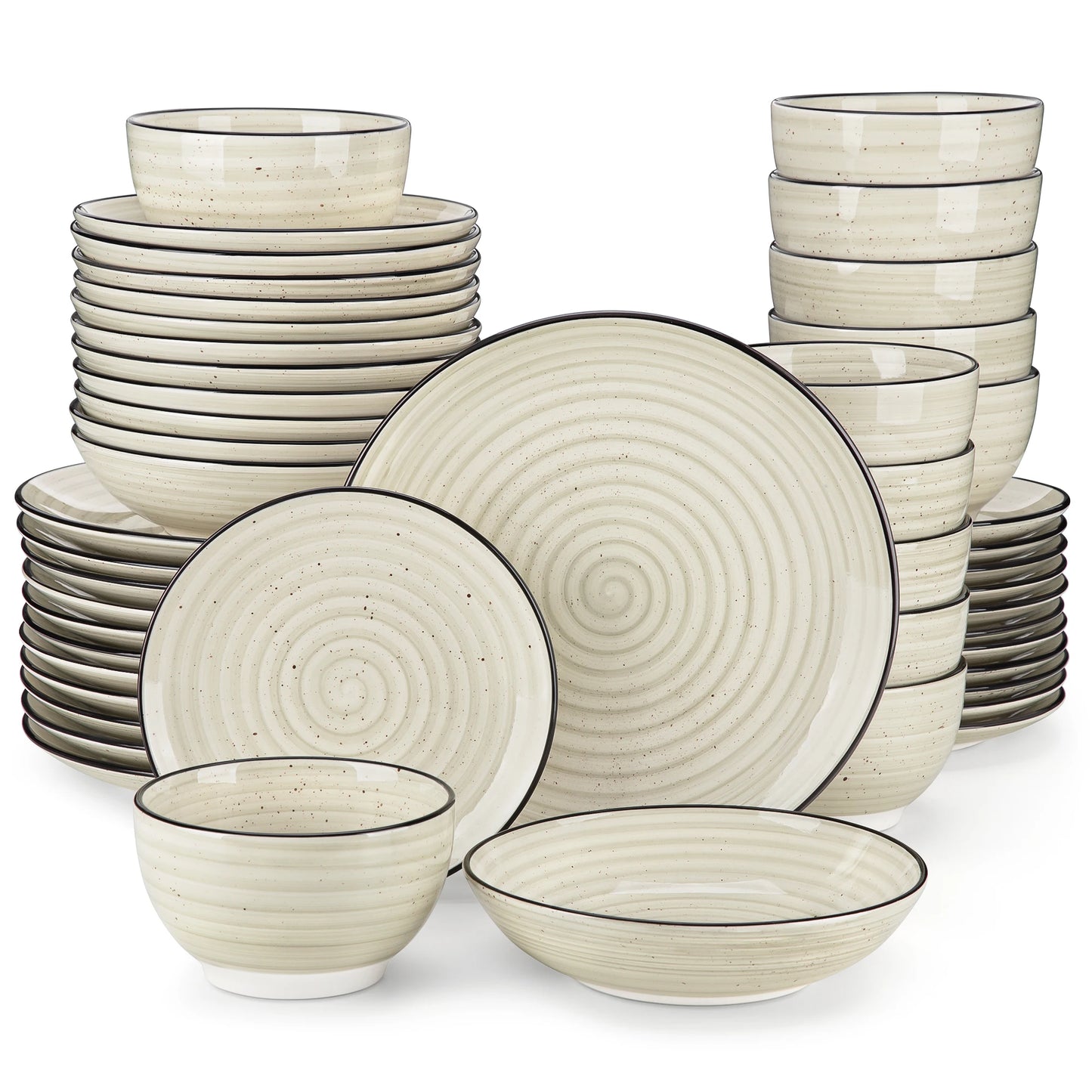 MALACASA Ceramic Dinnerware Set Handpainted Spiral Plates And Bowls