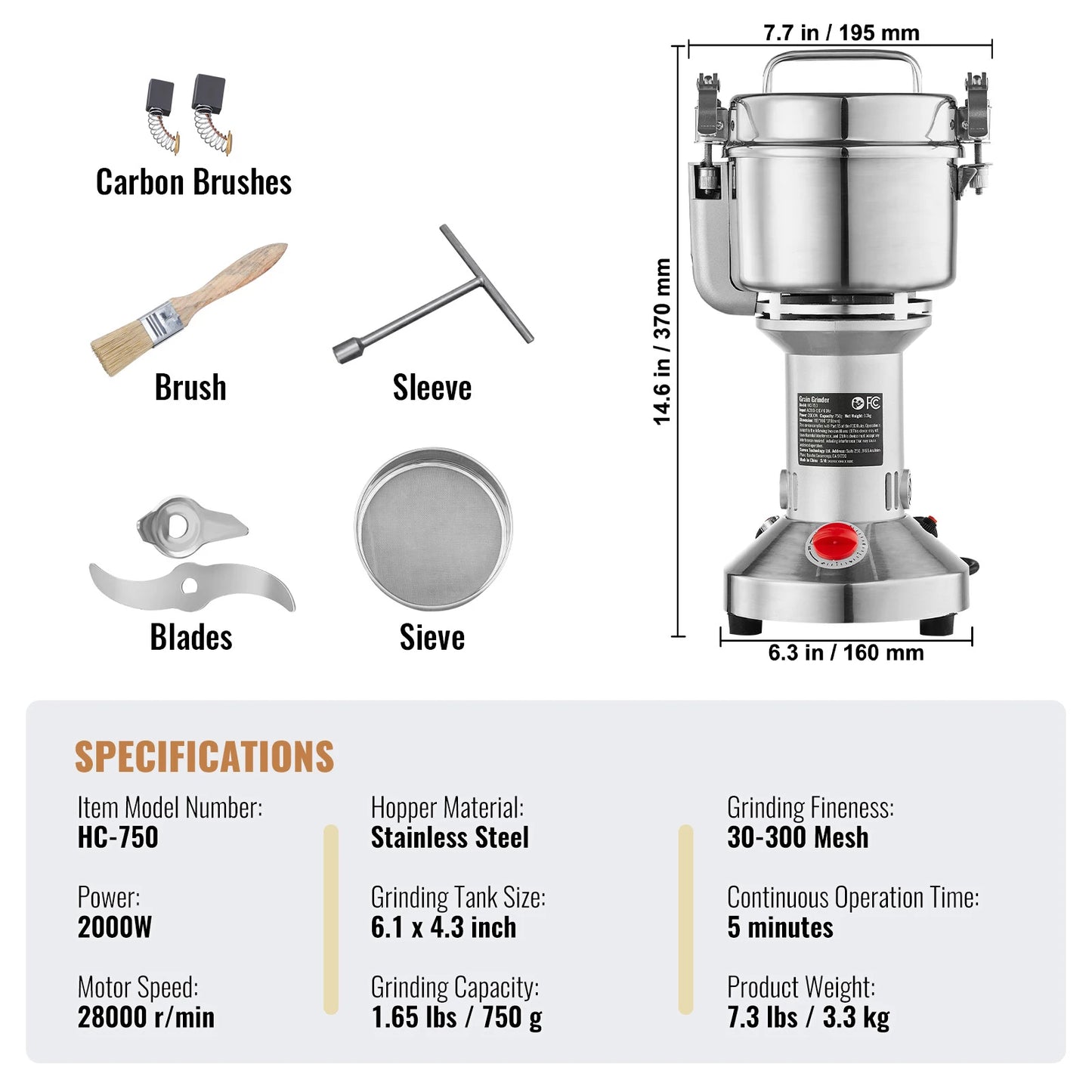 SucceBuy Electric Grain Mill Grinder 150 to 2500g for Spices
