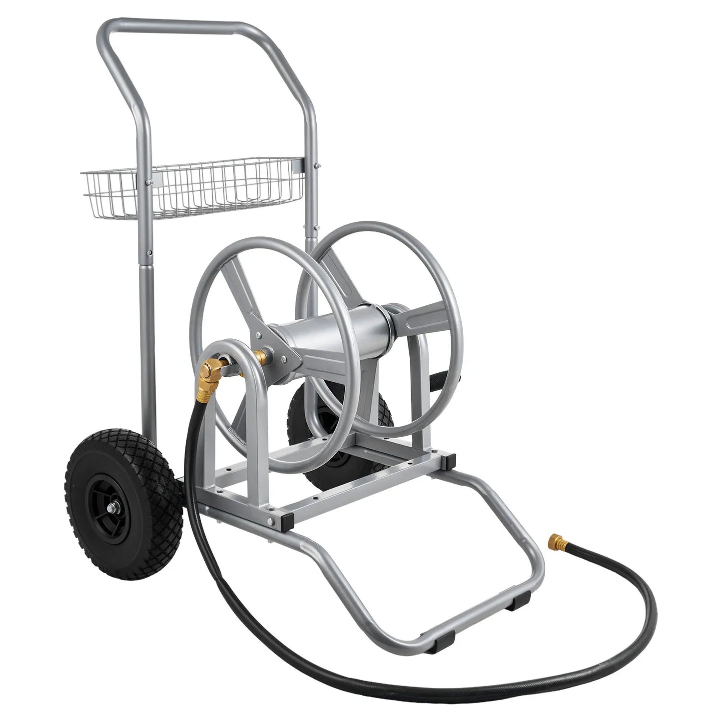 SucceBuy Water Hose Reel Cart For Garden With Mesh Basket