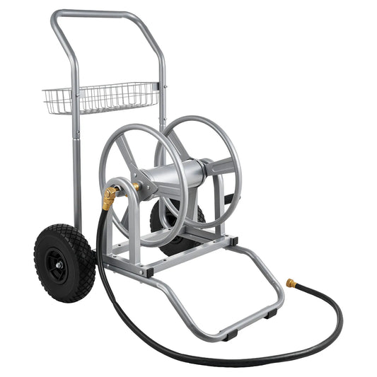 SucceBuy Water Hose Reel Cart For Garden With Mesh Basket