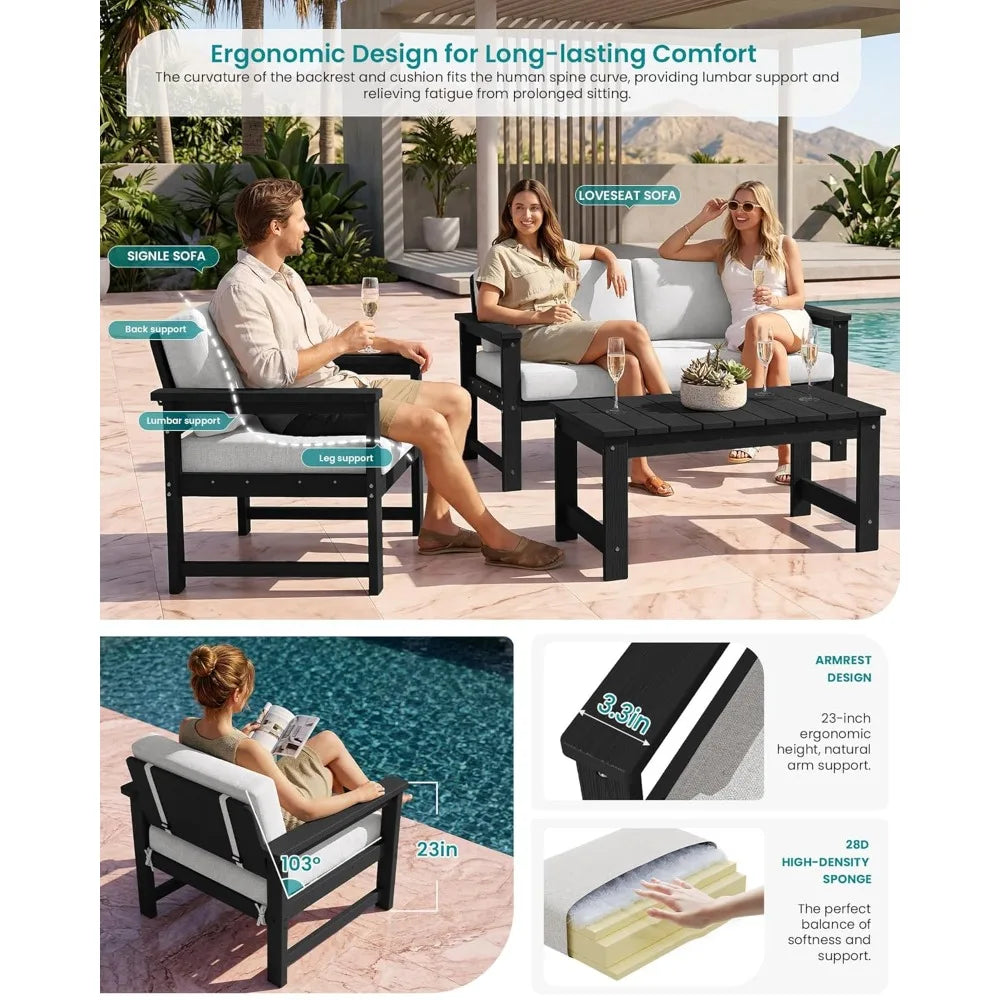 Frame All-Weather HDPE Outdoor Loveseat With Cushions