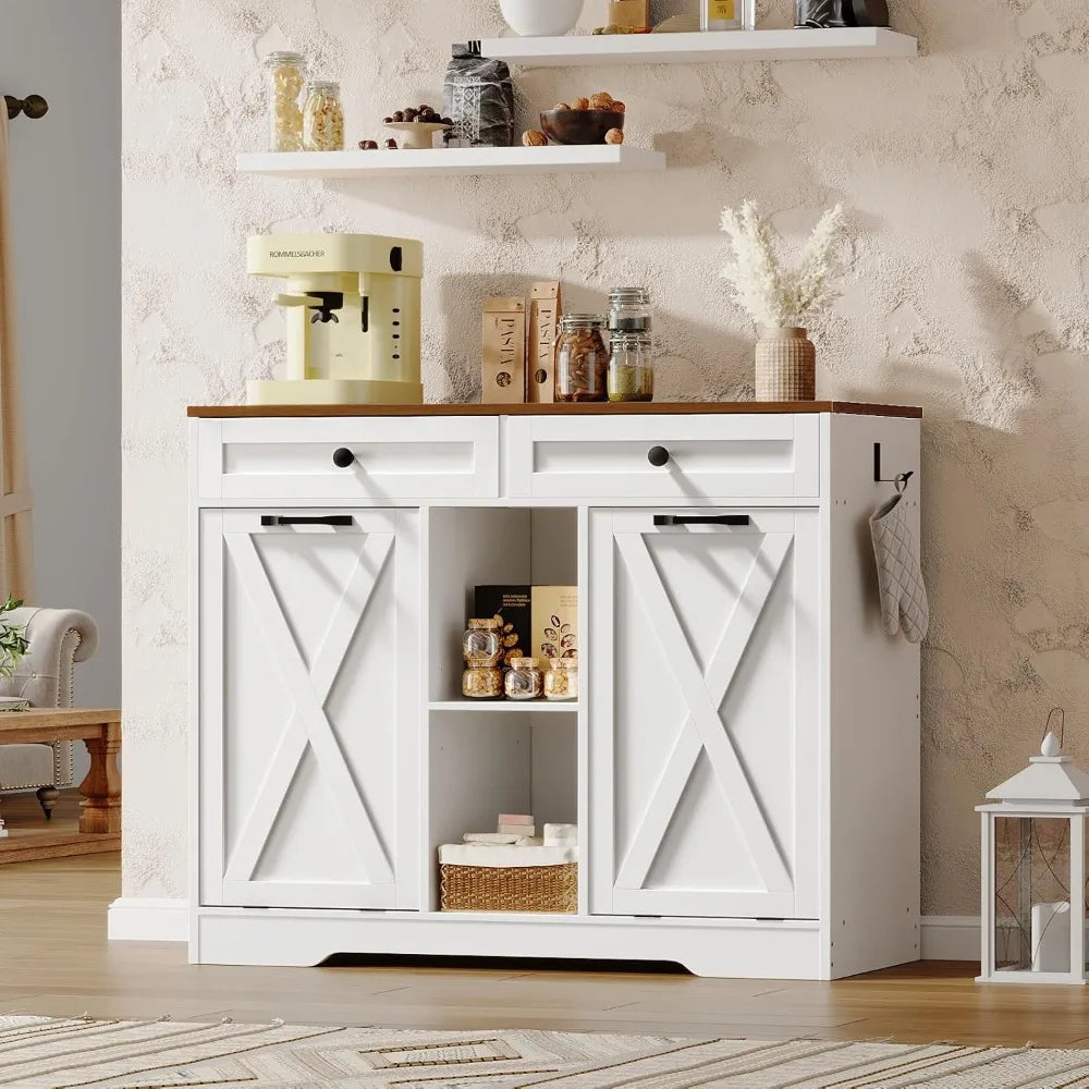 Double Tilt Out Laundry Hamper Cabinet With 2 Drawers And Shelves