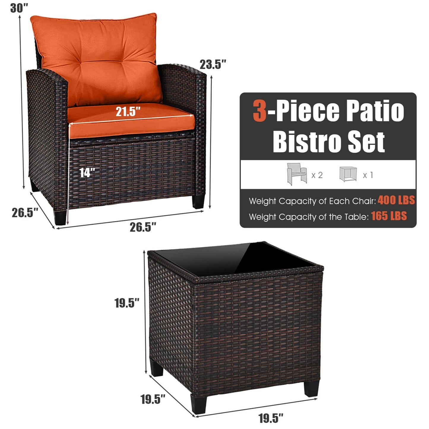 HOMASIS 3 Piece Patio Rattan Furniture Set Cushioned Sofa