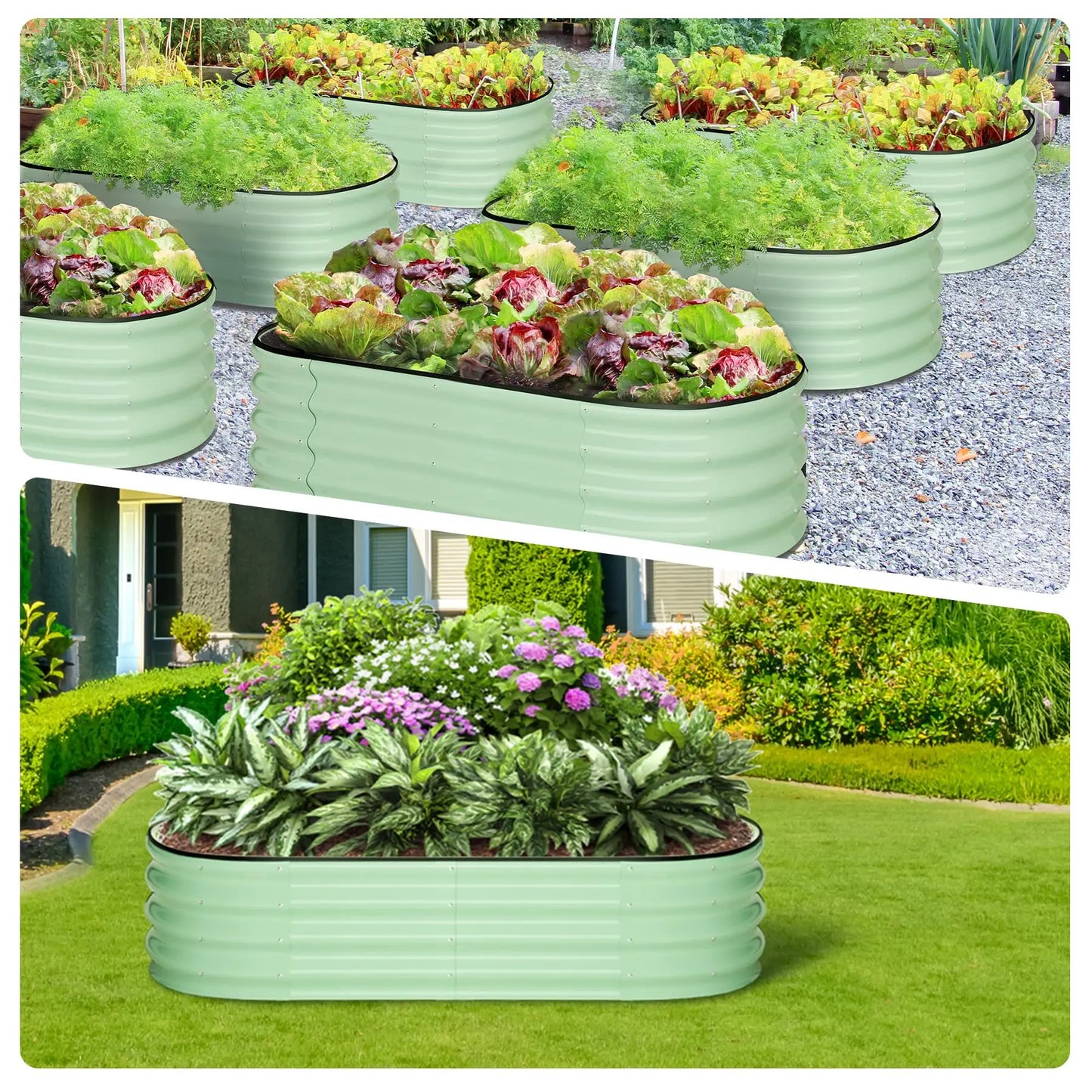HiMISS 2-Pack Galvanized Steel Raised Oval Garden Beds