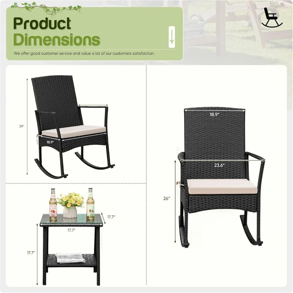Flamaker Outdoor Furniture Rocker Set With PE Rattan Patio