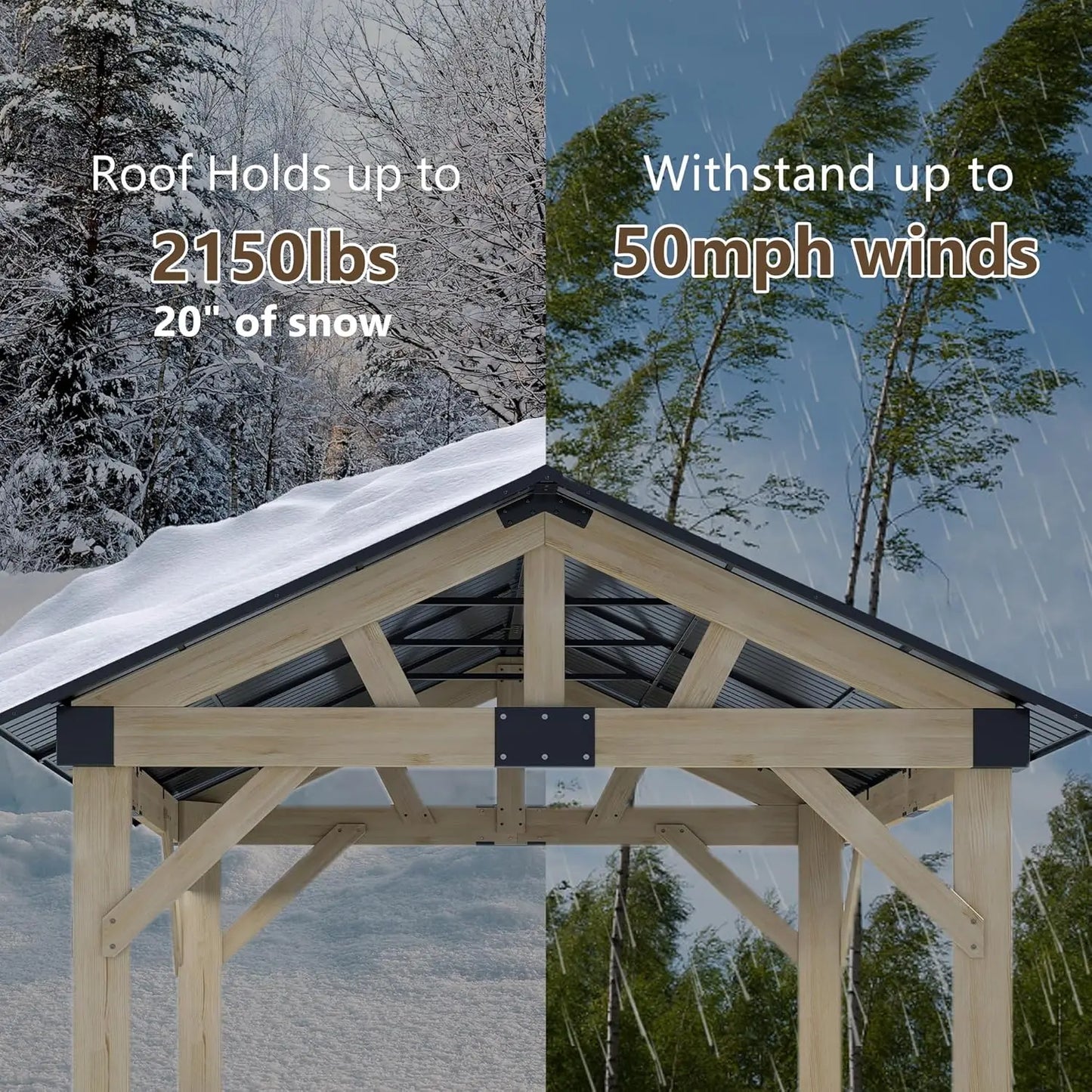 Cedar Wood Gazebo With Waterproof Steel Roof For Outdoor Patio