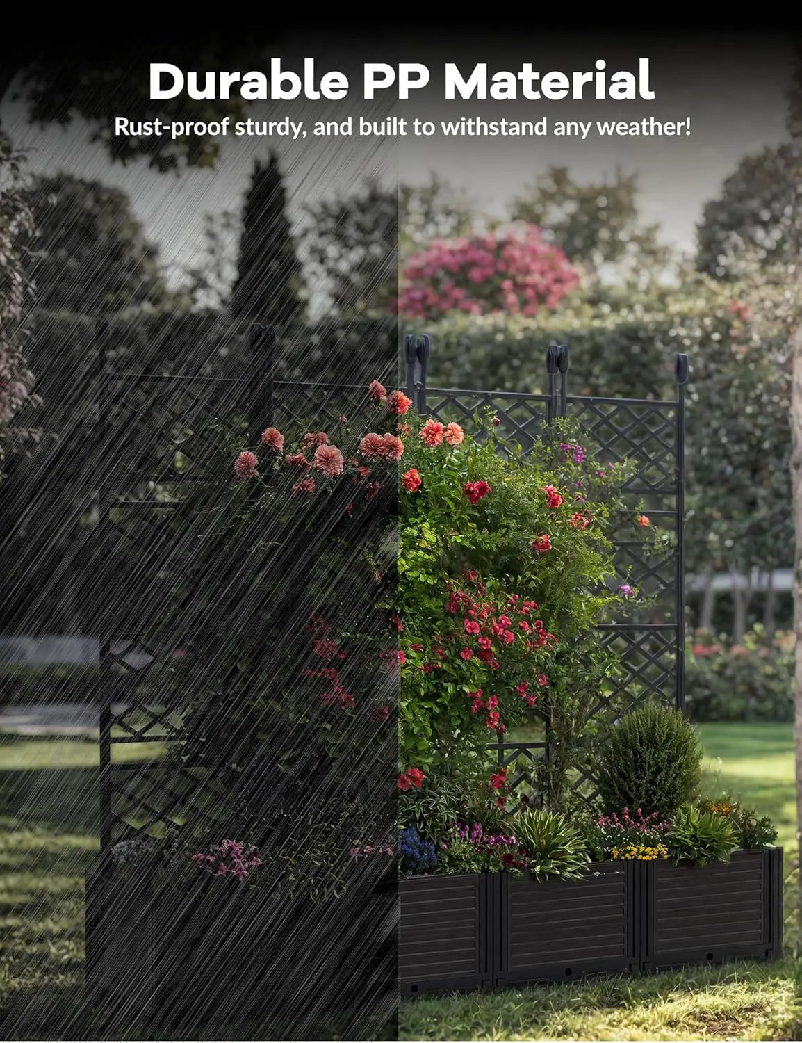 TWISTER.CK Plastic Planter Box With Trellis For Outdoor Raised Bed