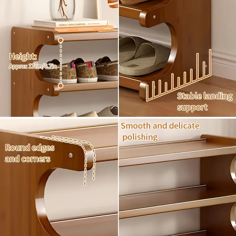 Wooden Multi Layer Shoe Rack Organizer Space Saving Design