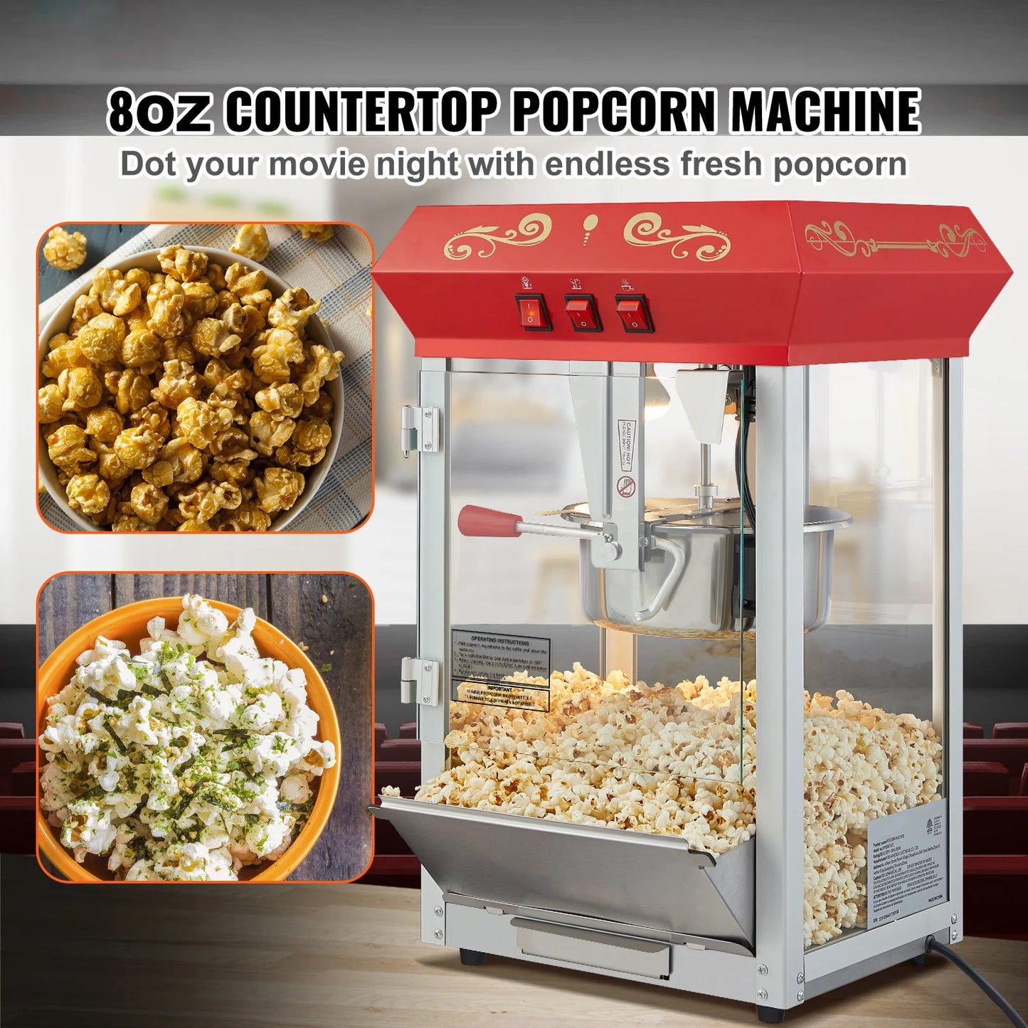 Succebuy Electric Popcorn Maker Commercial Popper Machine 304 Stainless