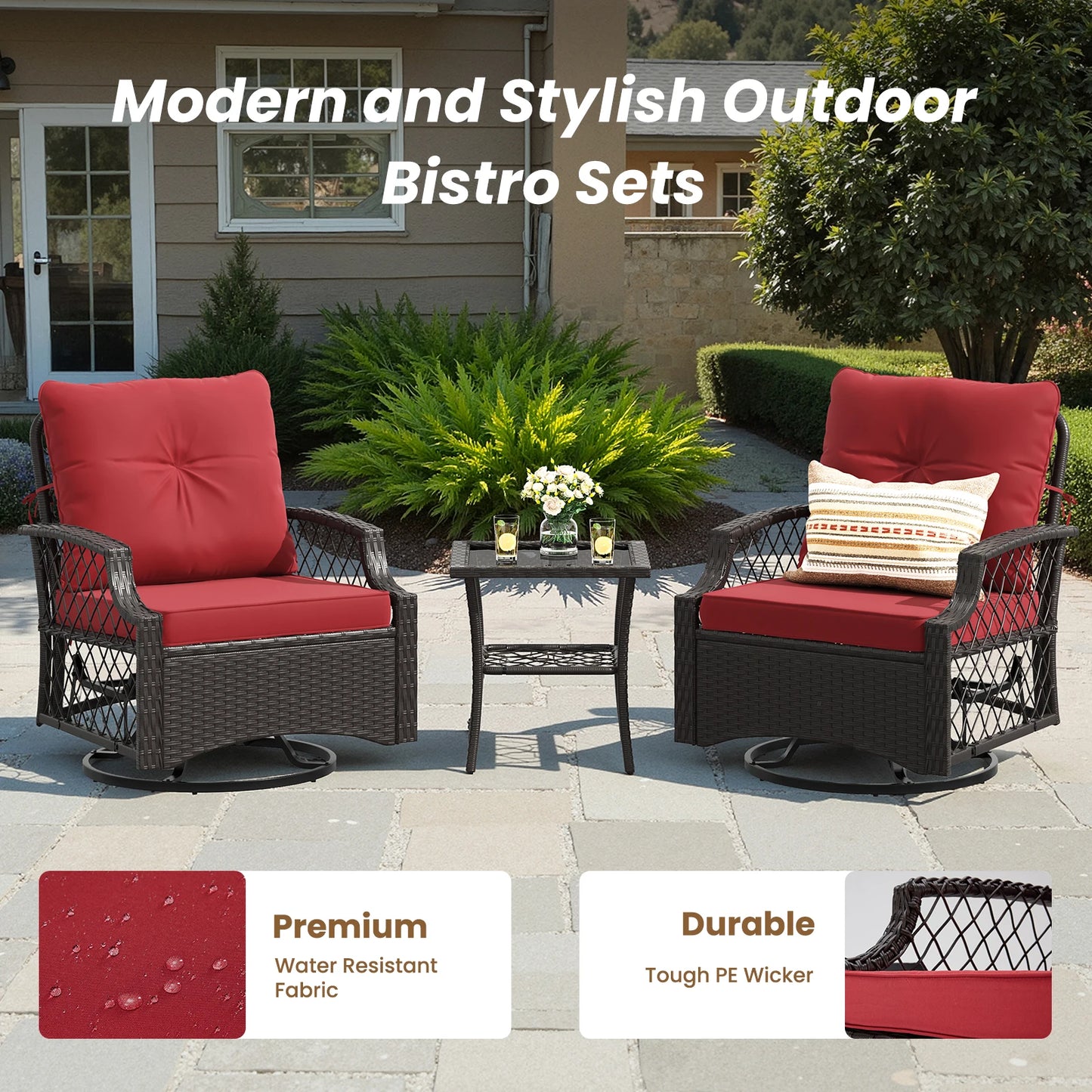 Farini 3-Piece Swivel Patio Bistro Set All-Weather Wicker