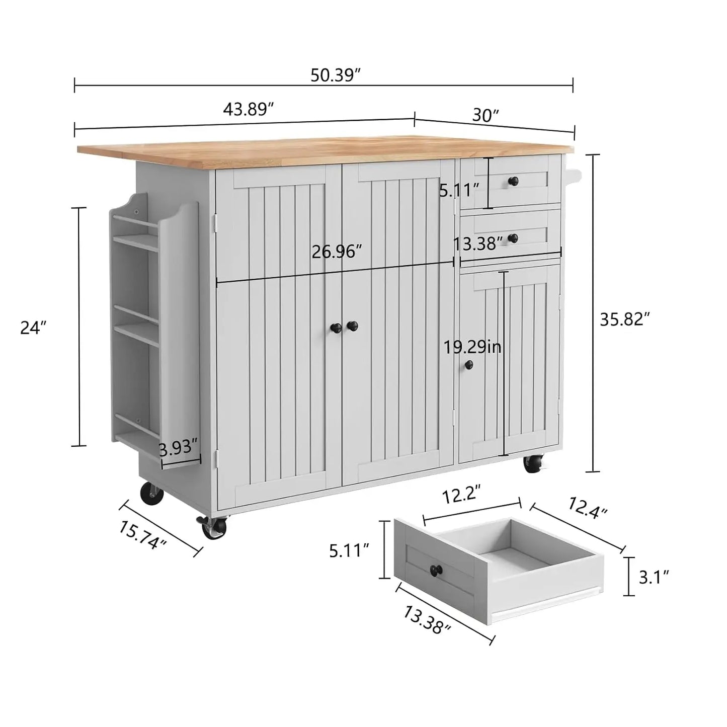 Rolling Kitchen Island With Drop Leaf Spice And Towel Rack