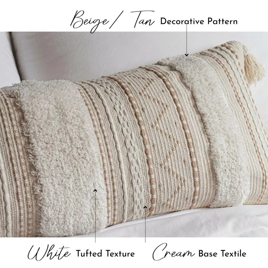 Boho Tufted Lumbar Pillow Cover For Bed Throw Cushion