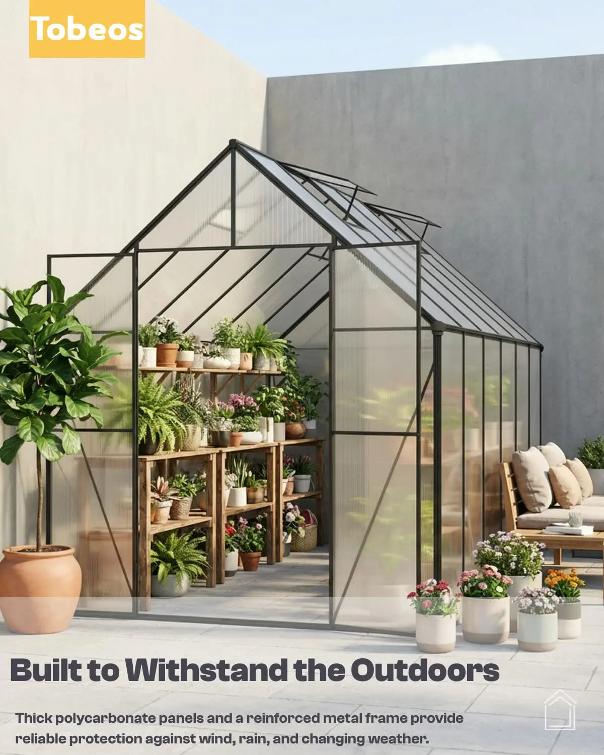 Walk-In Aluminum Frame Polycarbonate Greenhouse For Outdoor Gardens