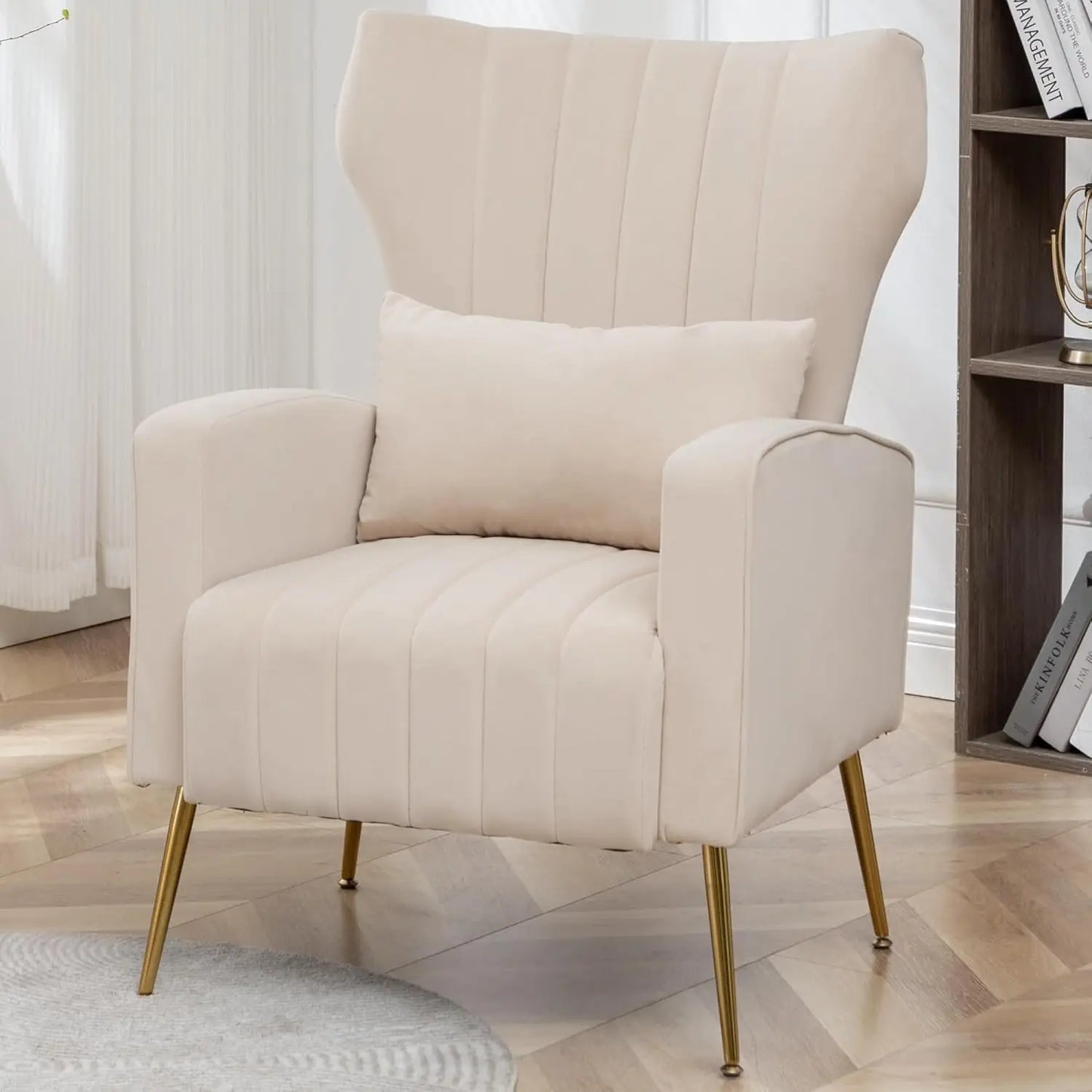 Wingback Armchair With Pillow Upholstered Reading Chair For Living Rooms