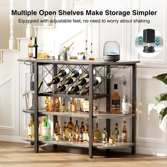 JHK Living Room LED Bar Cabinet With Storage And Charging