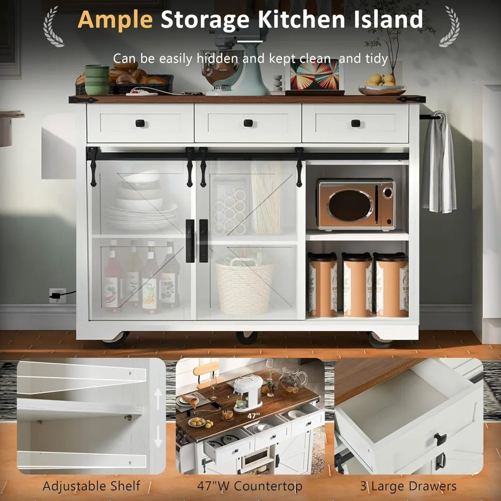 Farmhouse Kitchen Island On Wheels With Drop Leaf Outlet