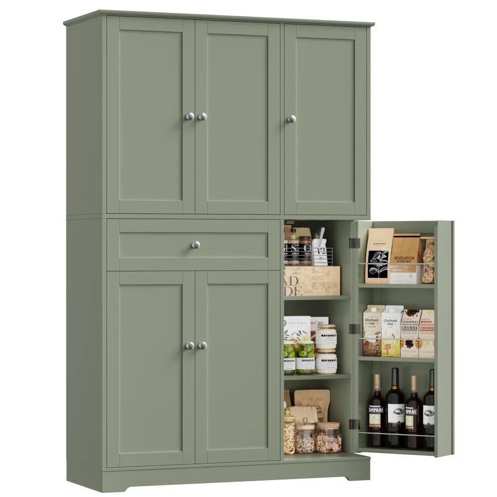 Hostack Tall Kitchen Pantry Cabinet With Doors Shelves And Drawer