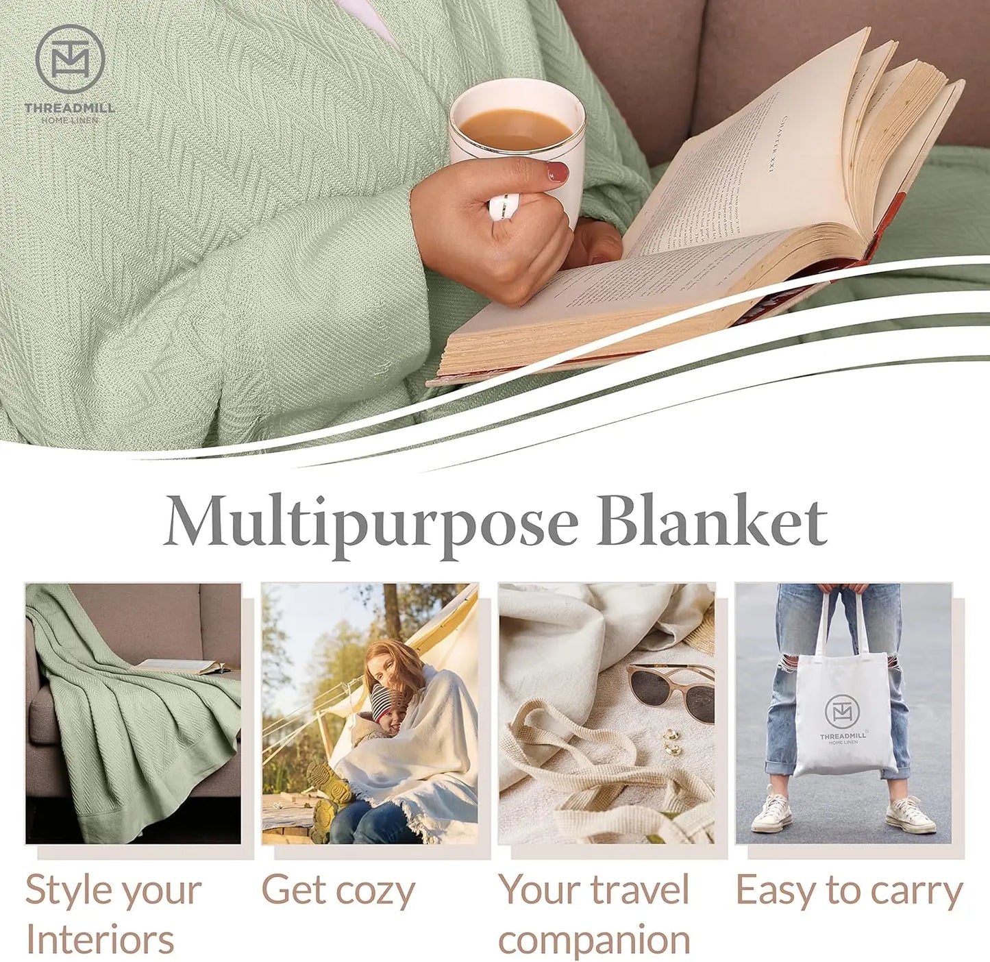 Luxury Cotton Blanket Herringbone Thermal All Seasons