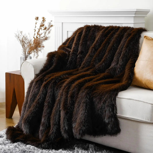 Luxury Faux Fur Throw Blanket For Bed And Home Decor
