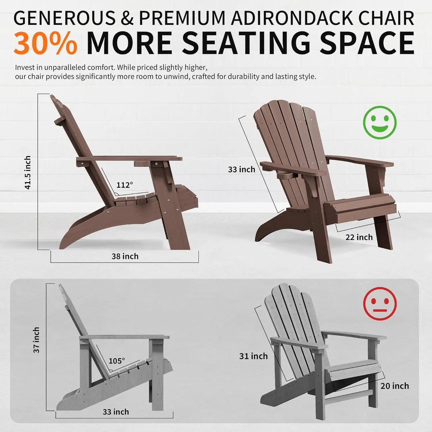 Poly Lumber Adirondack Chair Set With Cup Holder Weather Resistant