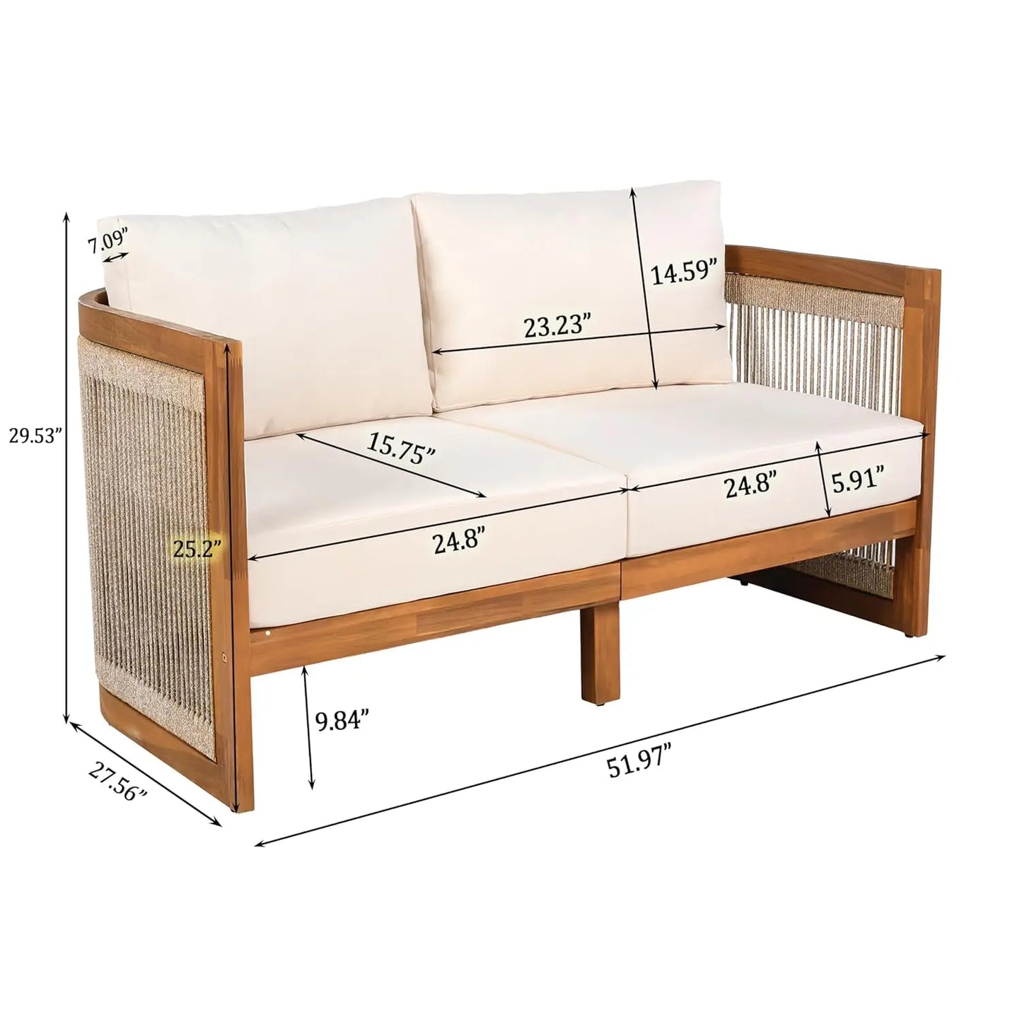 Acacia Wood Outdoor 4 Piece All Weather Patio Conversation Set