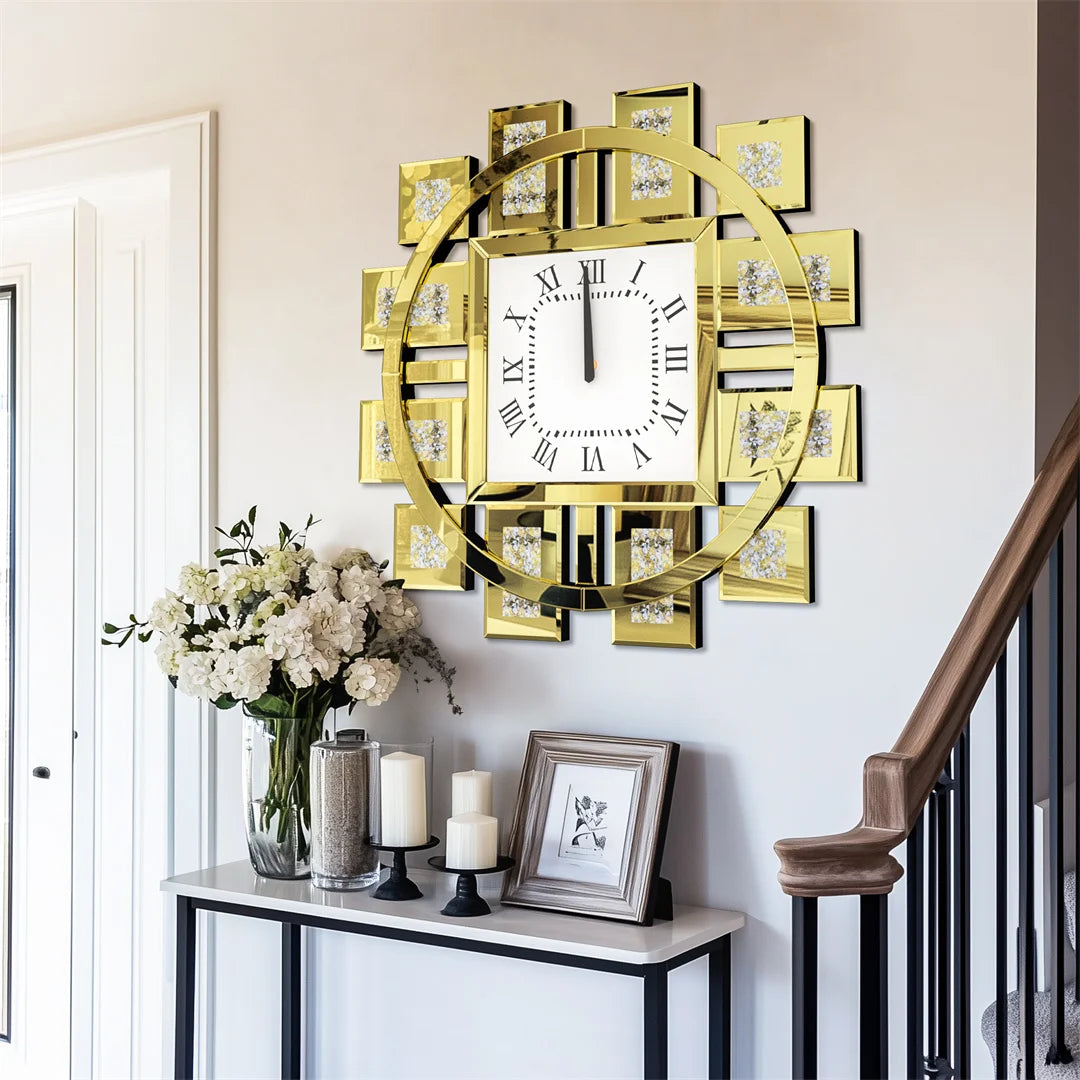Decorative Wall Clock With Crushed Diamond Inlay Battery Operated