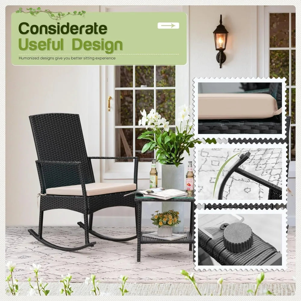 Flamaker Outdoor Furniture Rocker Set With PE Rattan Patio