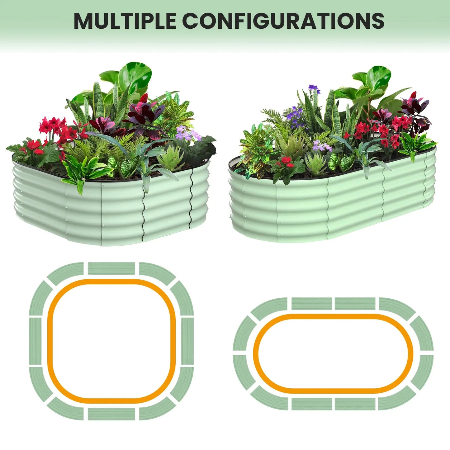HiMISS 2-Pack Galvanized Steel Raised Oval Garden Beds
