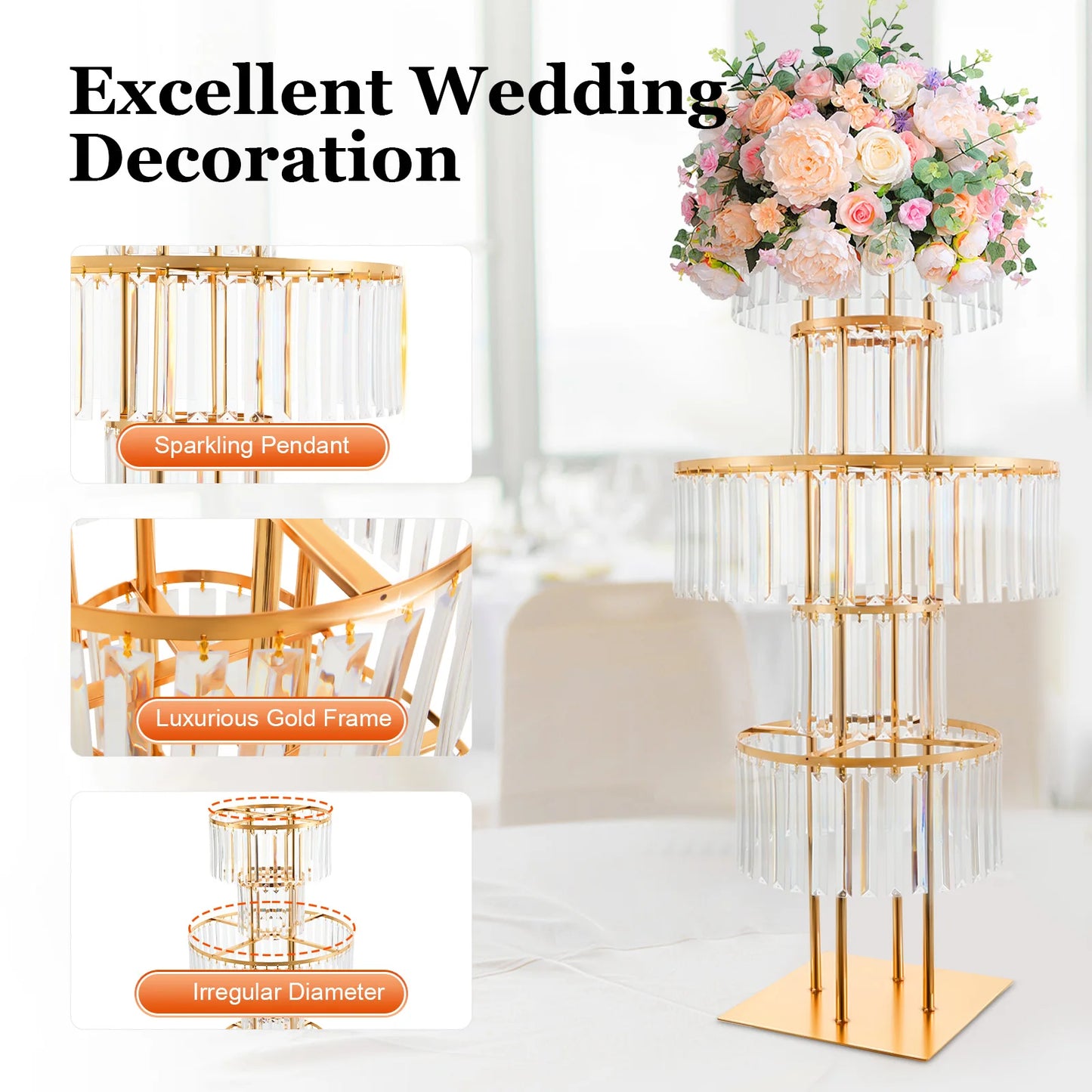 5-Tier Acrylic Crystal Flower Stand For Wedding Centerpieces Iron Frame