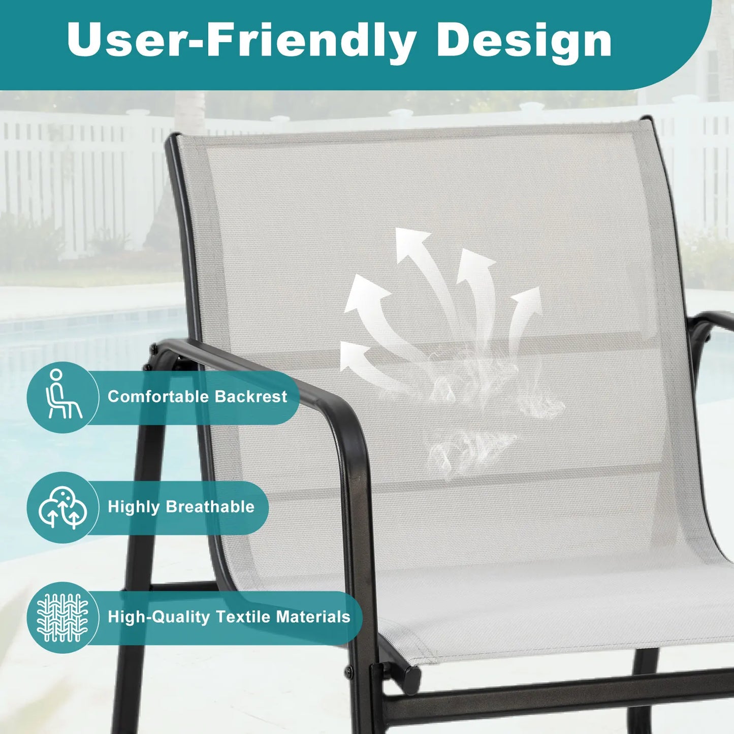 JHK Patio Furniture 3 Piece Set With Table Outdoor Metal