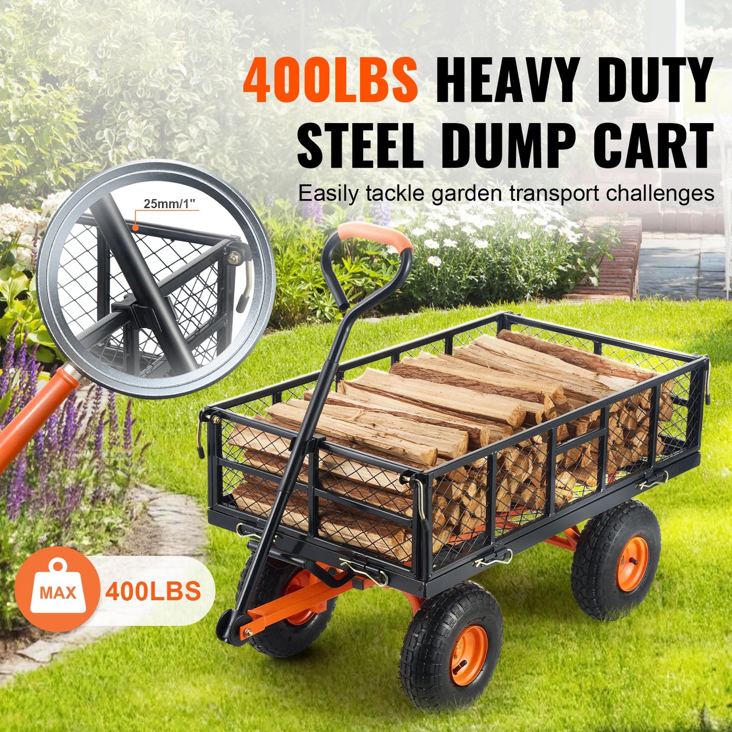 SucceBuy Garden Cart Sturdy Metal Utility Wagon 400/880 Lb Capacity