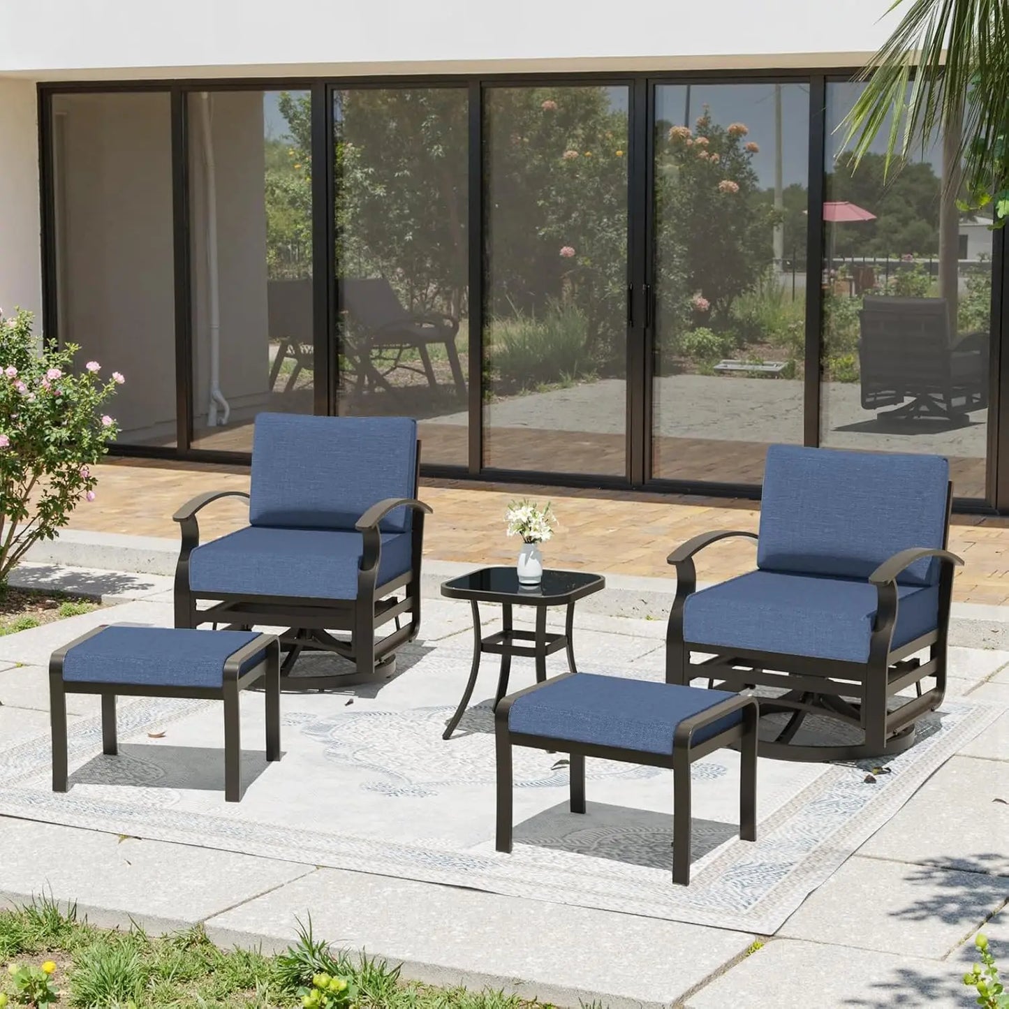 GUOHE Aluminum Patio Set With Swivel Chairs And Ottomans