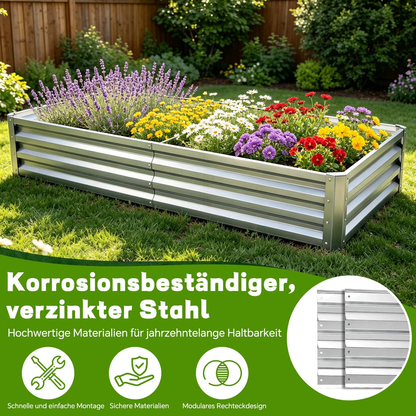 Galvanized Metal Raised Garden Bed for Outdoor Planter and Vegetables