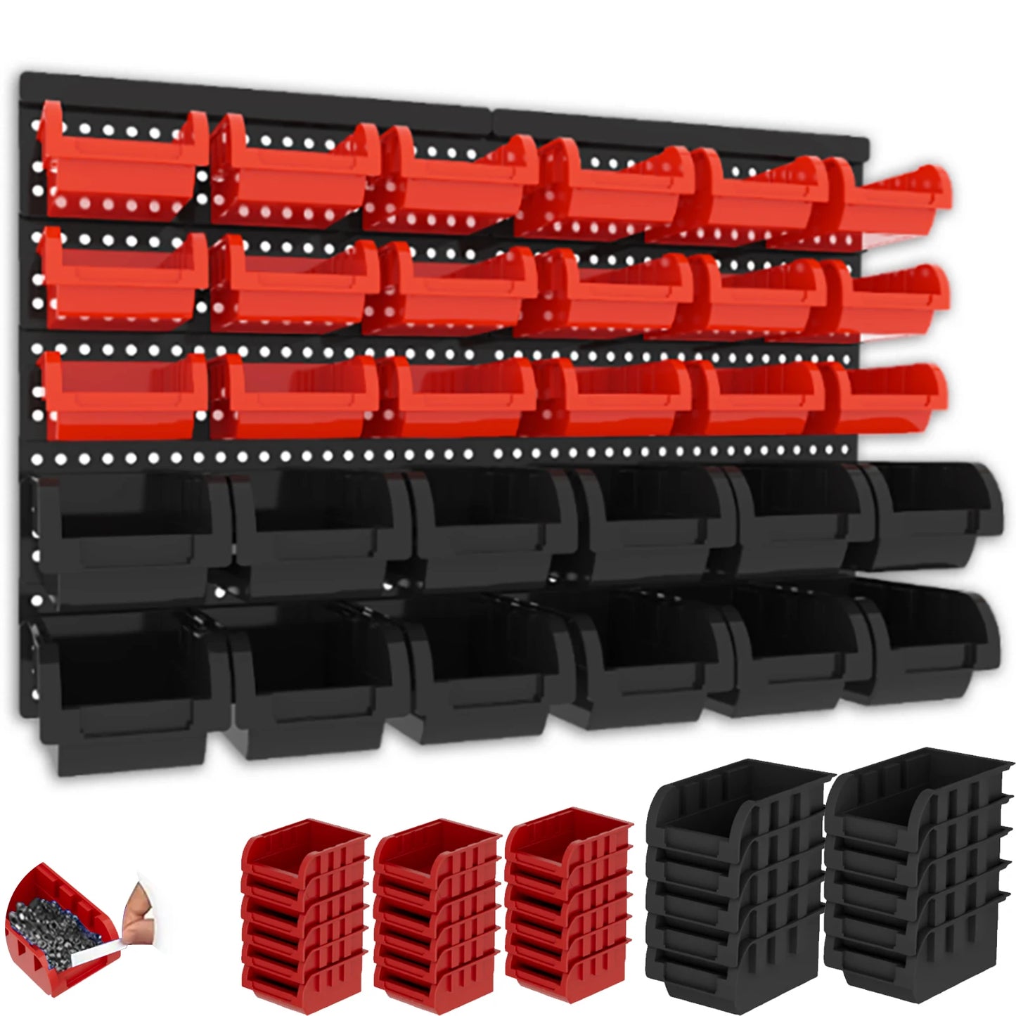 Wall Mounted Storage Bins Set Plastic Garage Tool Organizer