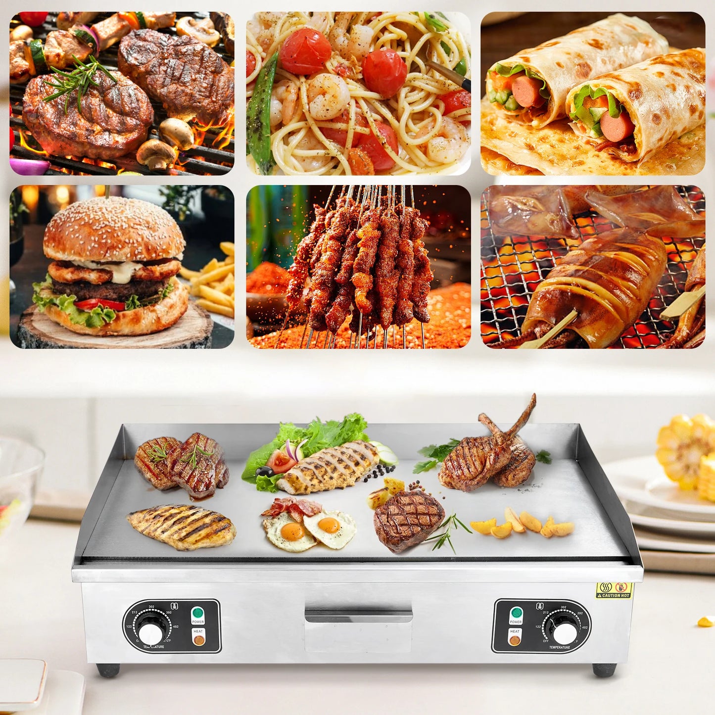 Adoolla 1500W 110V Commercial Electric Grill Countertop Teppanyaki Nonstick