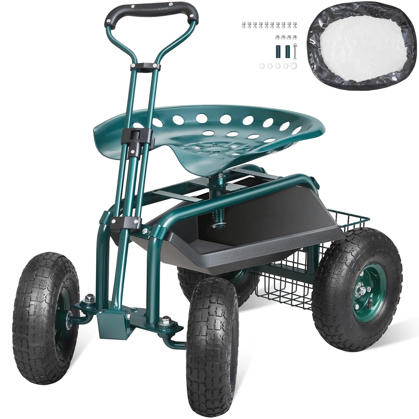 SucceBuy Garden Cart Rolling Workseat With Wheels 360 Degree Swivel