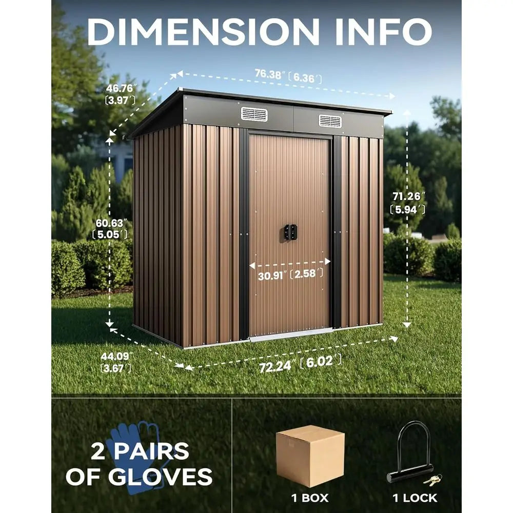 Outdoor Metal Storage Shed With Lockable Door And Sloped Roof
