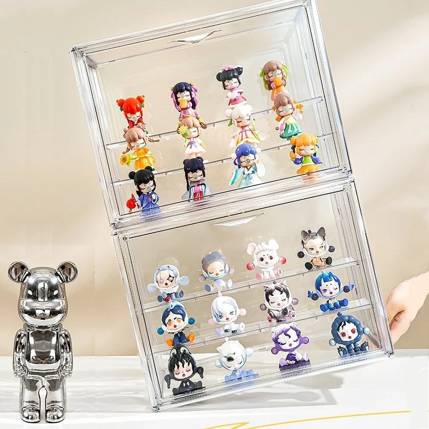 Clear Display Box Stackable Plastic Storage Bins for Collectibles and Cosmetics