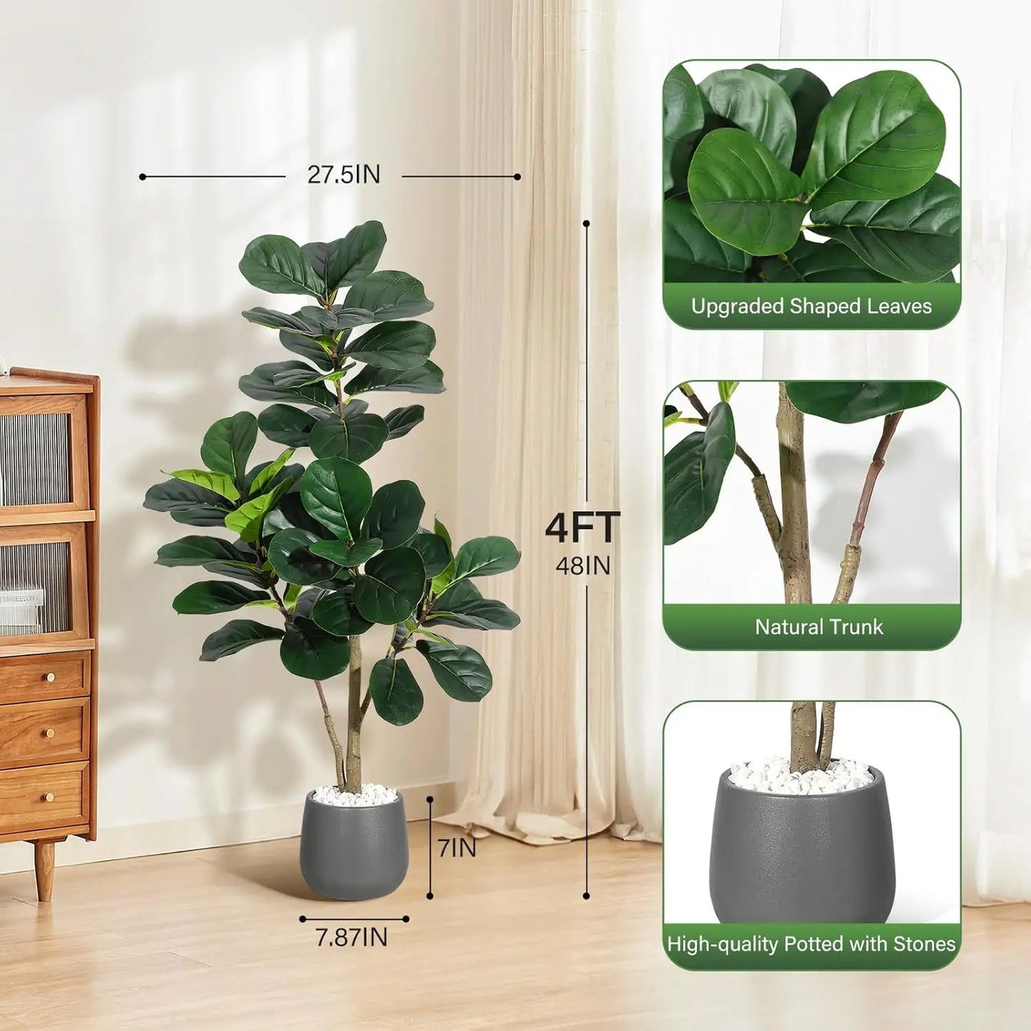 HiMISS Fiddle Leaf Fig Tree Artificial In Planter Home Decor