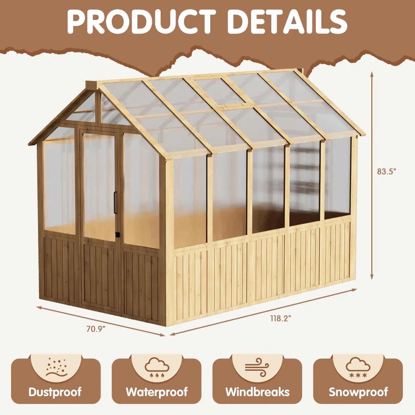 Wooden Cedar Frame Walk In Greenhouse With Polycarbonate Panels