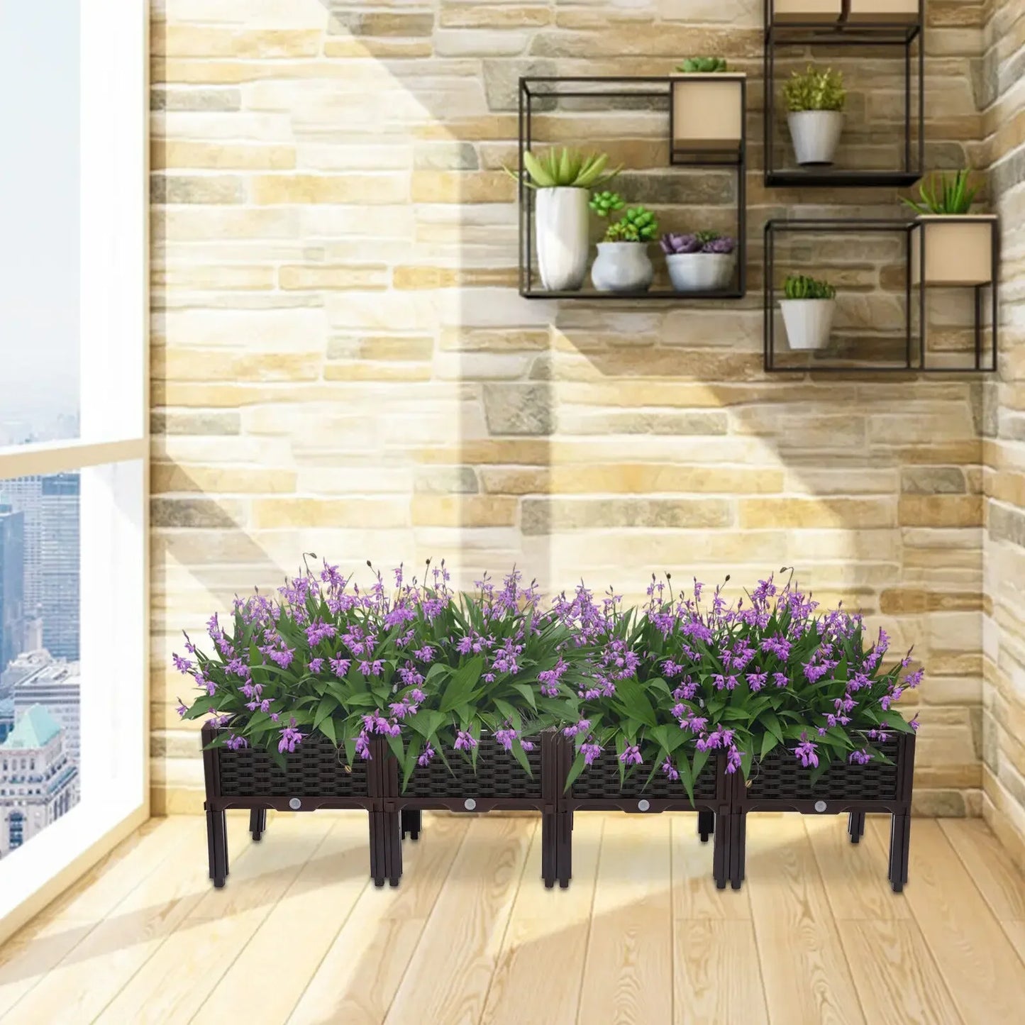 Raised Garden Box Set 4 Piece For Patio And Balcony
