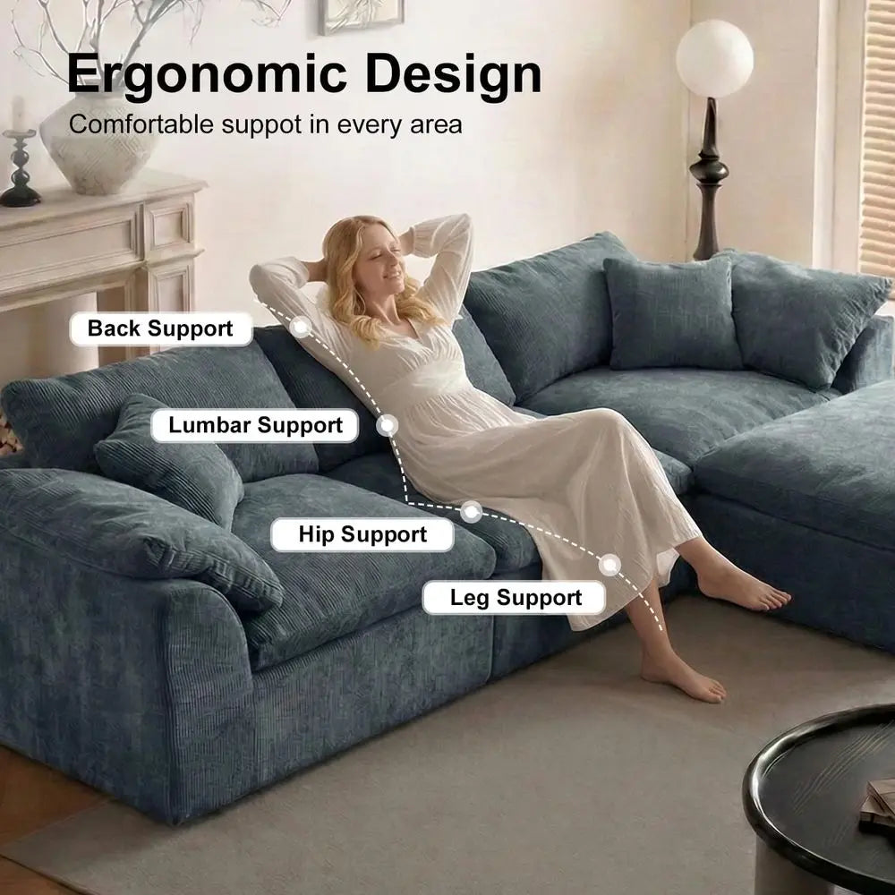 Oversized Chenille Corner Sofa With Ottoman L Shaped Sectional