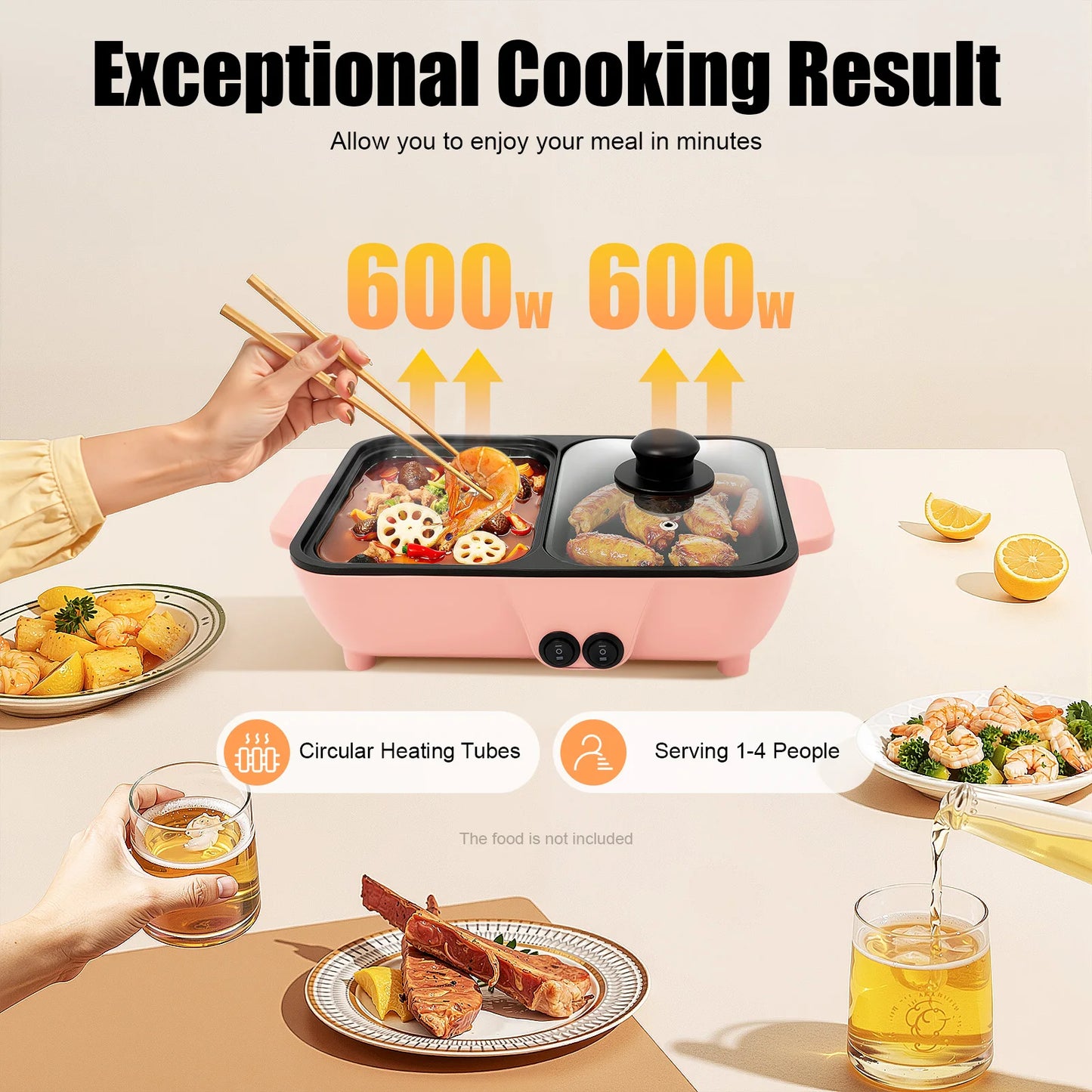 2-In-1 Electric Hot Pot With Griddle And Nonstick Pan