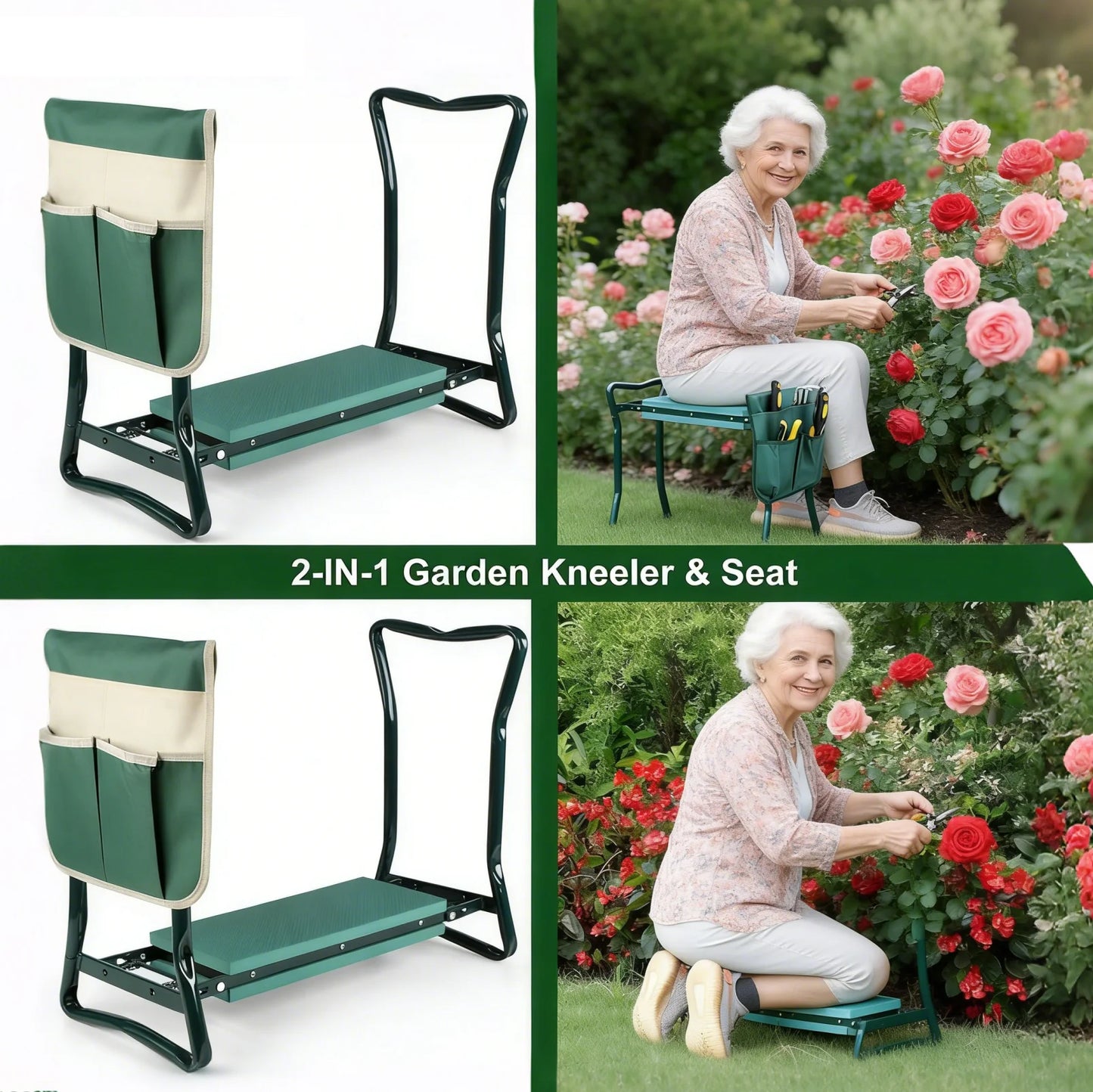 Foldable 2-In-1 Garden Kneeler And Seat With Detachable Tool Bag
