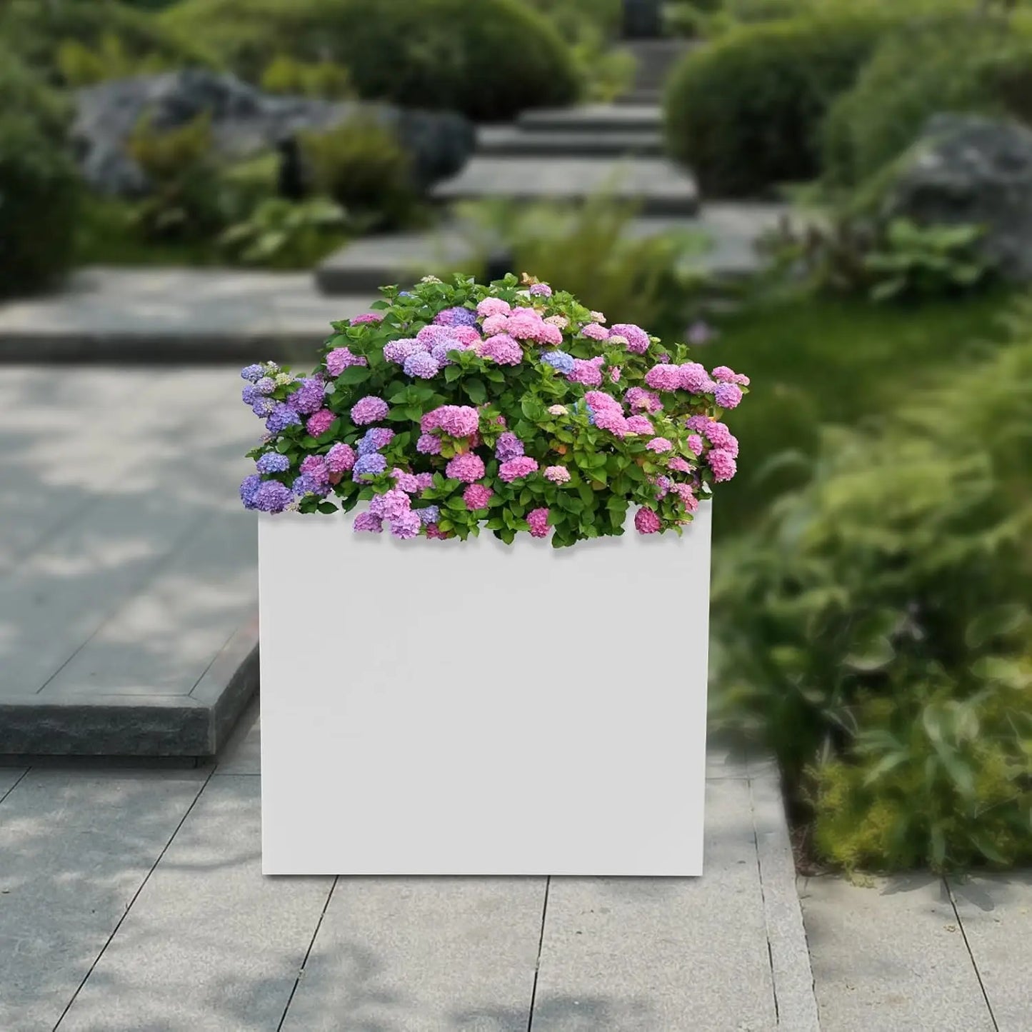 White Steel Square Planter Box Durable All Weather Indoor Outdoor